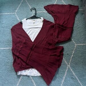 Local Boutique Set - ‘Hummingbird’ - Wine Maroon Bell Sleeve Blouse Top-Size L…​